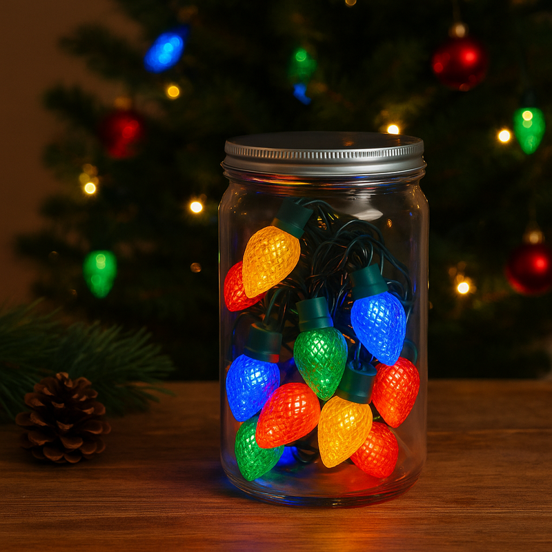 Timer LED Ball and Pinecone Lights 20 in Jar Multicolour Assorted – Decorative festive string lights for Christmas, weddings, parties, and home décor