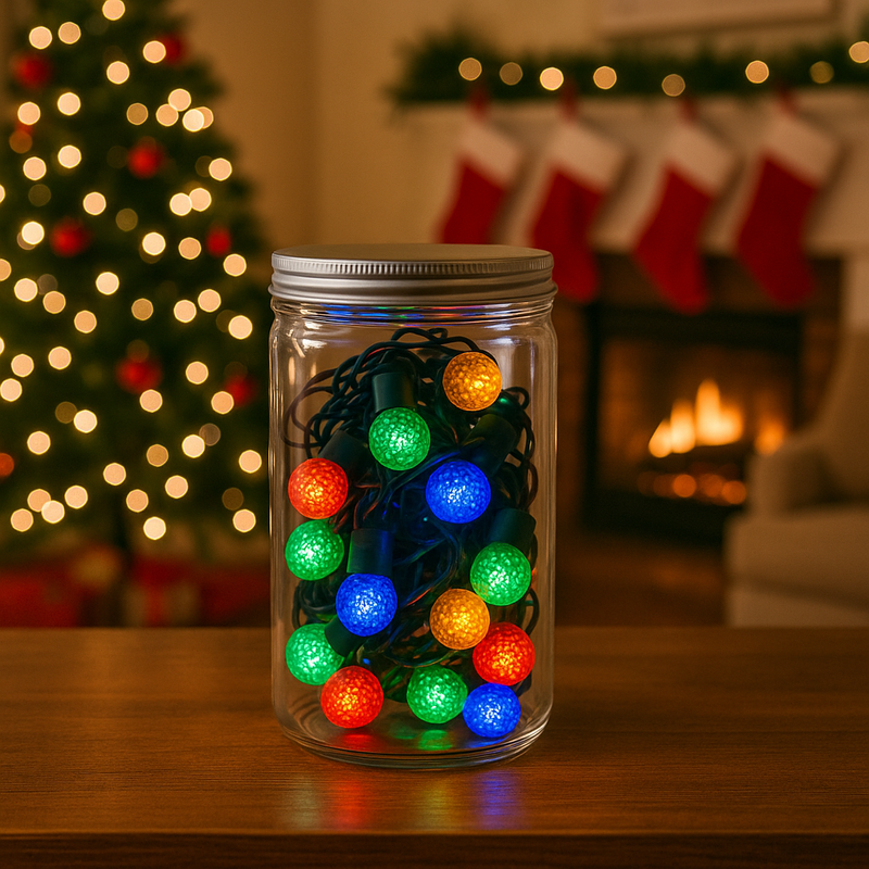 Timer LED Ball and Pinecone Lights 20 in Jar Multicolour Assorted – Decorative festive string lights for Christmas, weddings, parties, and home décor