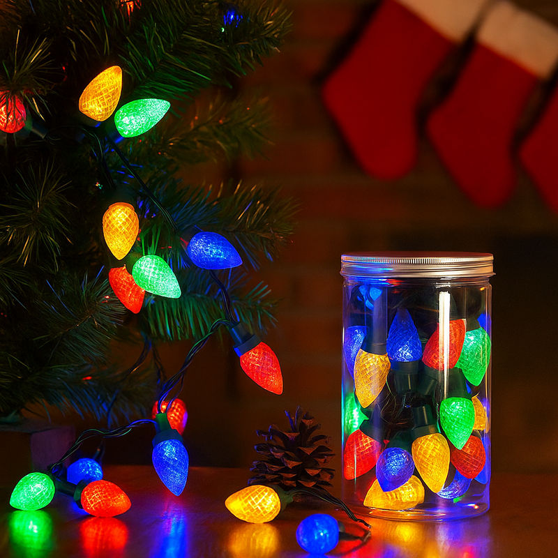 Timer LED Ball and Pinecone Lights 20 in Jar Multicolour Assorted – Decorative festive string lights for Christmas, weddings, parties, and home décor