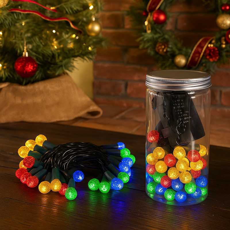 Jar of 40 multicolour timer LED berry lights for Christmas decoration