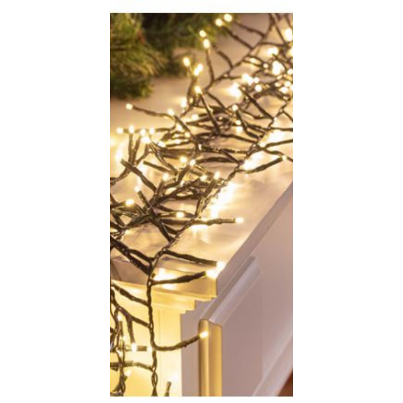 Timer LED Cluster Lights 200 warm white battery operated in storage jar