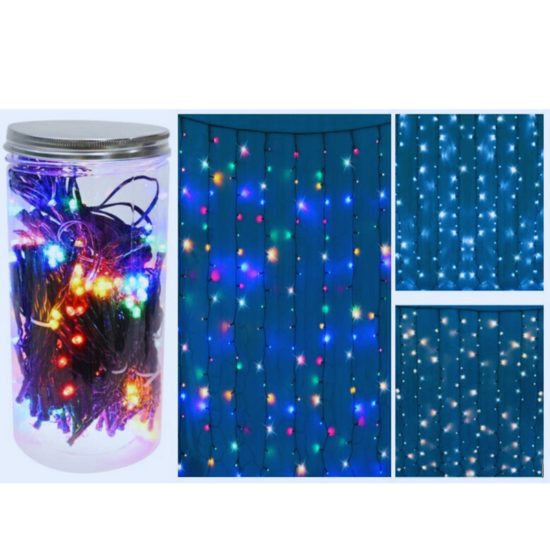 Timer LED Curtain Lights 200 Battery Operated in Jar Assorted – Decorative hanging fairy lights for Christmas, weddings, parties, and home décor