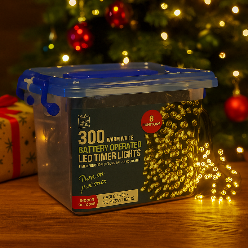 Christmas 300 LED warm white string lights with timer function battery operated