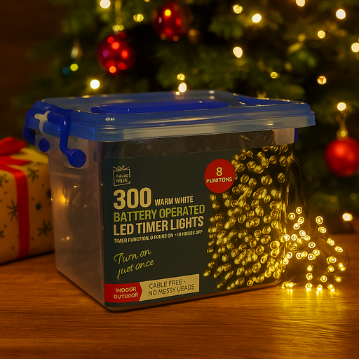 Christmas 300 LED warm white string lights with timer function battery operated