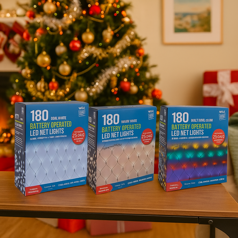 Christmas LED net lights multicolour 180 with timer battery operated