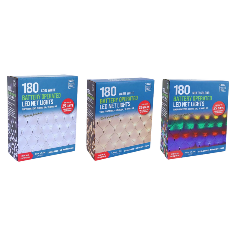 Christmas LED net lights multicolour 180 with timer battery operated