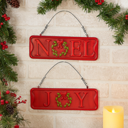 Assorted Noel and Joy tin plate festive signs rustic Christmas decoration