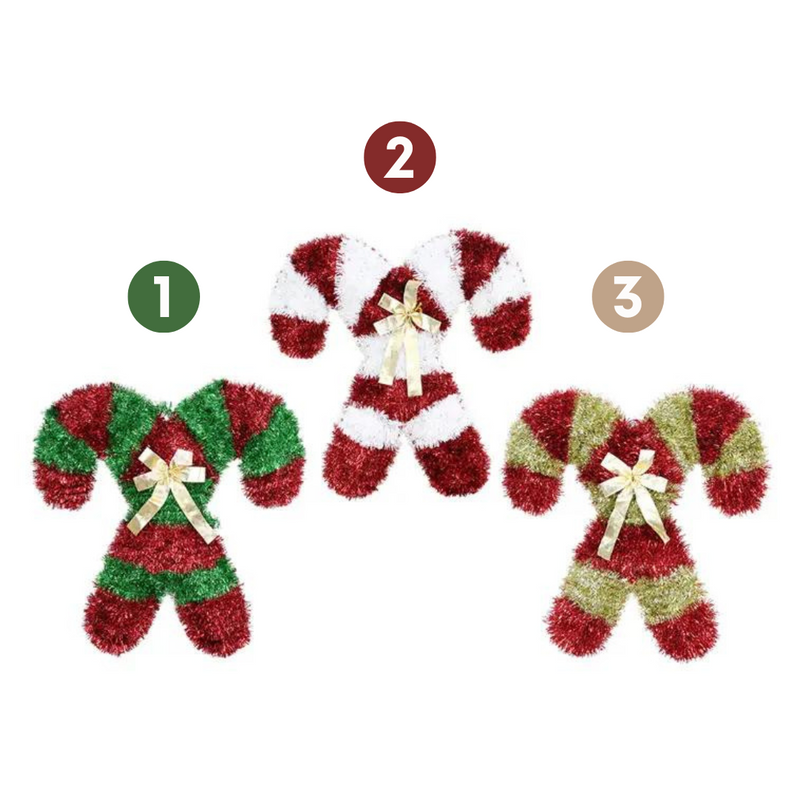 Ronis Tinsel Cross Candy Cane Plaque 46×46×2cm 3 Asstd