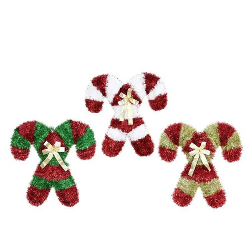 Ronis Tinsel Cross Candy Cane Plaque 46×46×2cm 3 Asstd