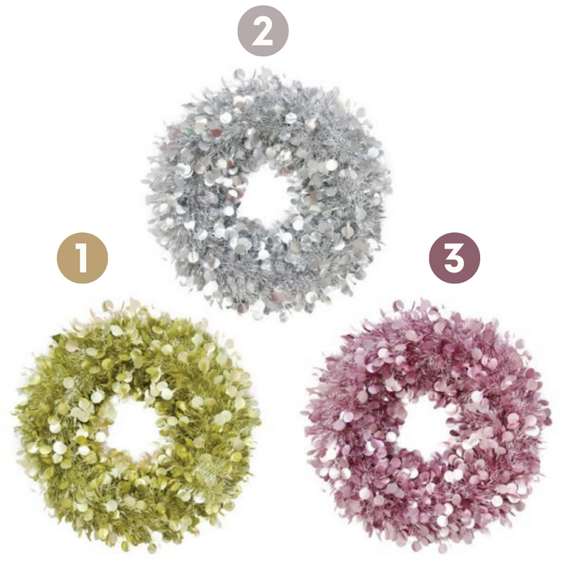 Tinsel Wreath Matte Dots 45cm 3 Asstd