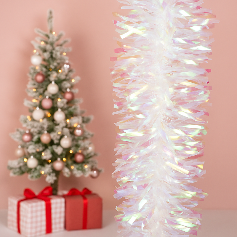 Iridescent tinsel garland 200cm for Christmas tree and festive decorations