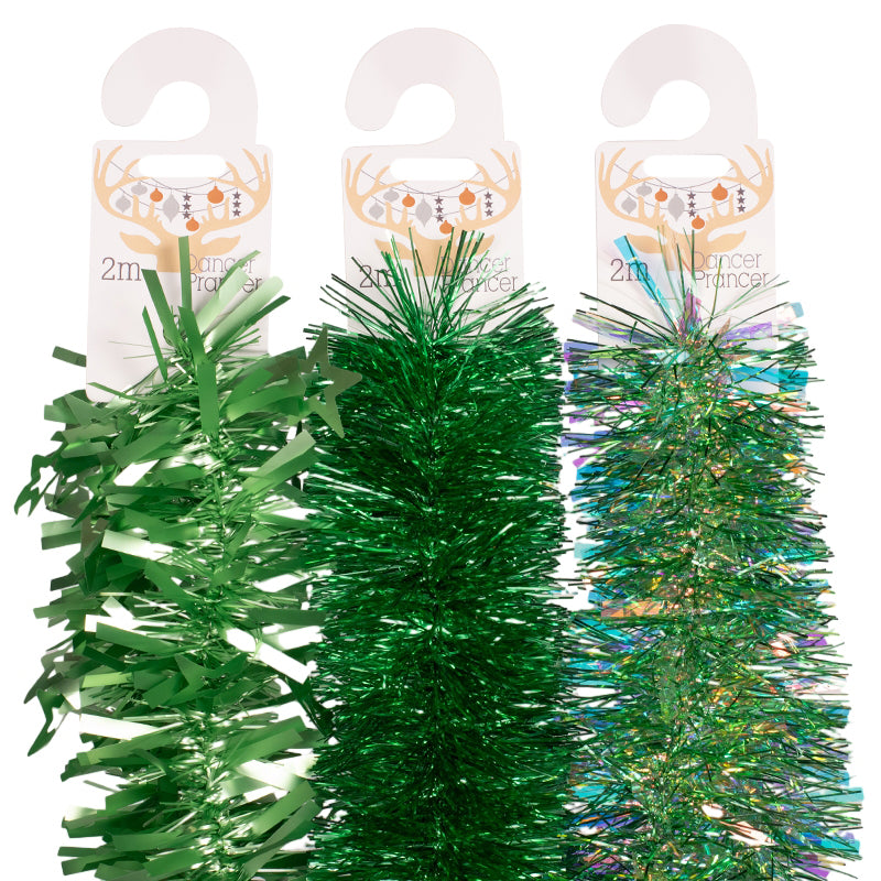 Mint tinsel 200cm assorted finishes for Christmas tree and festive decoration