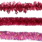 Pink tinsel 200cm assorted finishes for Christmas tree and festive decoration