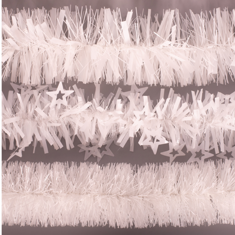 White tinsel garland 200cm assorted styles for Christmas decoration