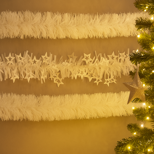 White tinsel garland 200cm assorted styles for Christmas decoration