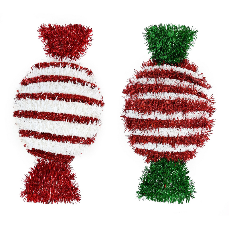 Assorted tinsel candycane and lolly Christmas plaque decorations