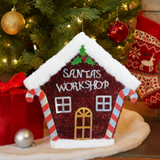 Tinsel Santa's Workshop Plaque festive Christmas wall decoration with sparkling details