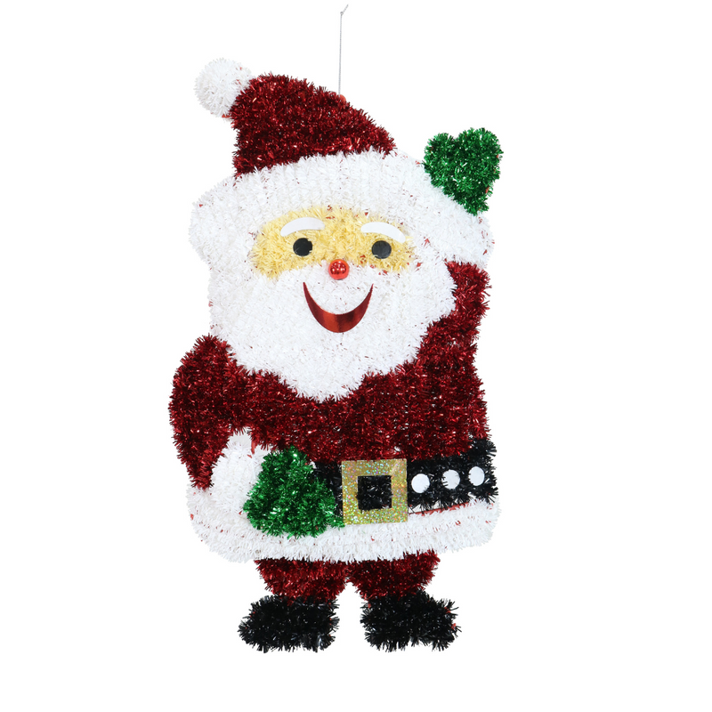 Tinsel Waving Santa Plaque Christmas wall decoration with sparkling festive details