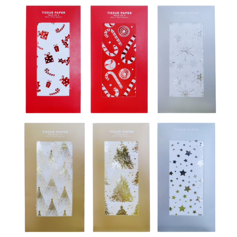 Assorted foil tissue paper sheets in metallic colours – 6-pack, 50x75cm each