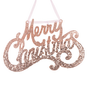 Acrylic Merry Christmas Tree Ornament 10x15cm with Pink and Champagne Glitter