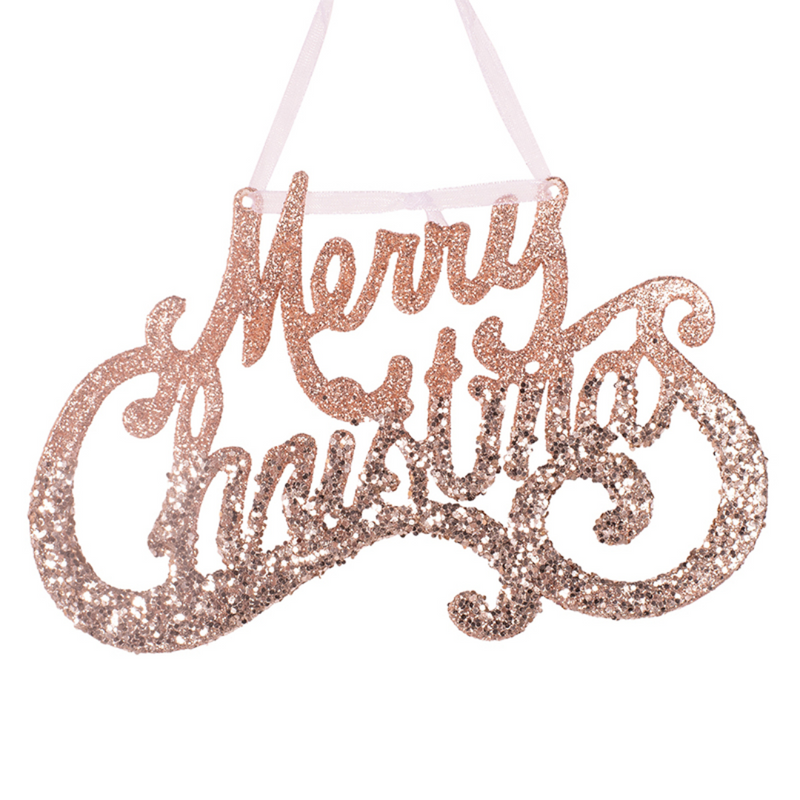Acrylic Merry Christmas Tree Ornament 10x15cm with Pink and Champagne Glitter