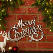 Silver Merry Christmas tree ornament, 14.8x9cm, plastic holiday decoration