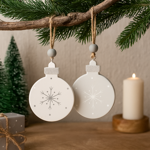 Assorted Christmas tree ornaments 7.5x10cm with snowflake detail