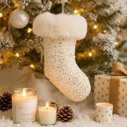 White Tree Stocking Tree Ornament 17x10cm Christmas decoration with festive design