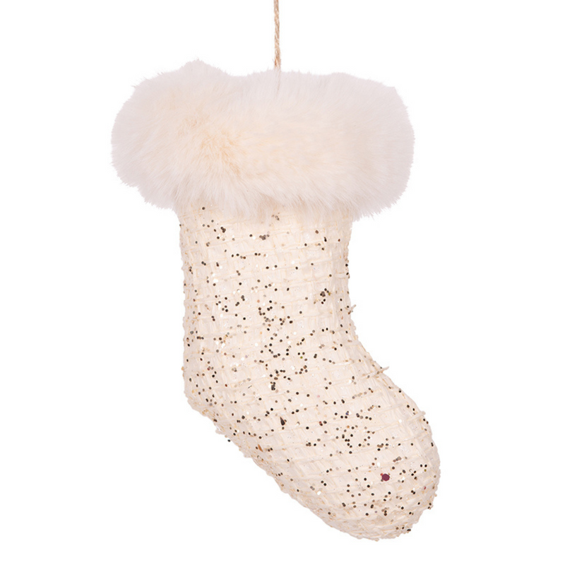 White Tree Stocking Tree Ornament 17x10cm Christmas decoration with festive design
