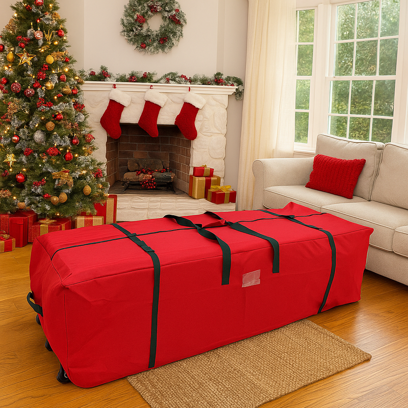 Rolling Christmas tree storage bag with handles and zipper for artificial trees