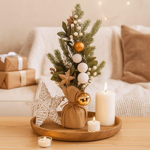 Artificial Tree with White Berries in Burlap Pot – 50cm rustic Christmas decoration