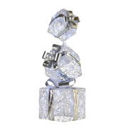 Silver triple Christmas giftbox stack with ribbon and warm white LED lights, 83cm tall for indoor and outdoor festive decoration – thumbnail