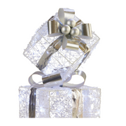 Silver triple Christmas giftbox stack with ribbon and warm white LED lights, 83cm tall for indoor and outdoor festive decoration – thumbnail