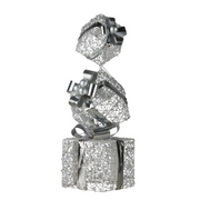 Silver triple Christmas giftbox stack with ribbon and warm white LED lights, 83cm tall for indoor and outdoor festive decoration – thumbnail