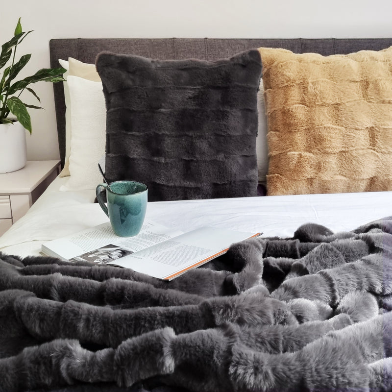 Tyler Faux Fur Blanket Graphite 180x220cm