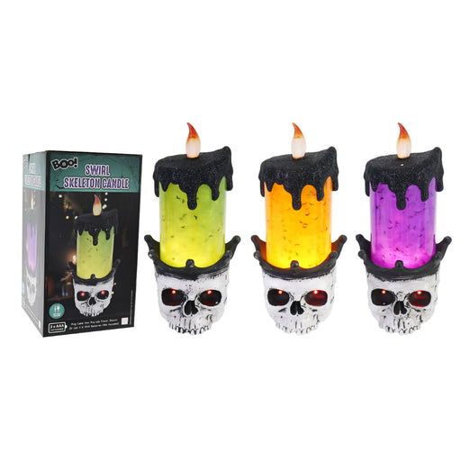 LED Bats Swirl Skeleton Candle 21cm Halloween Lantern