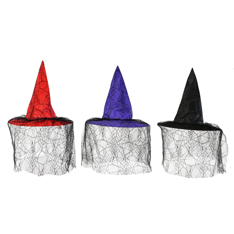 Witch Hat with Veil Assorted Halloween Hats