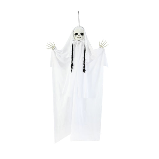 Animated Hanging White Skeleton Battery Operated 90cm Halloween Animatronics
