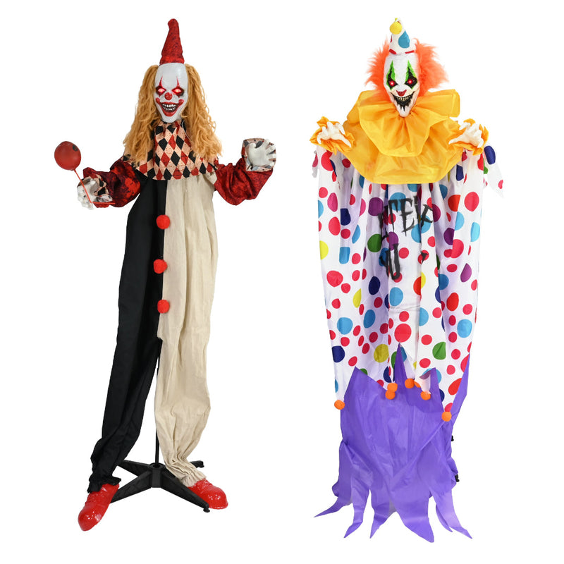 Animated Standing Evil Clown 1.8m Battery Operated Halloween Animatronics