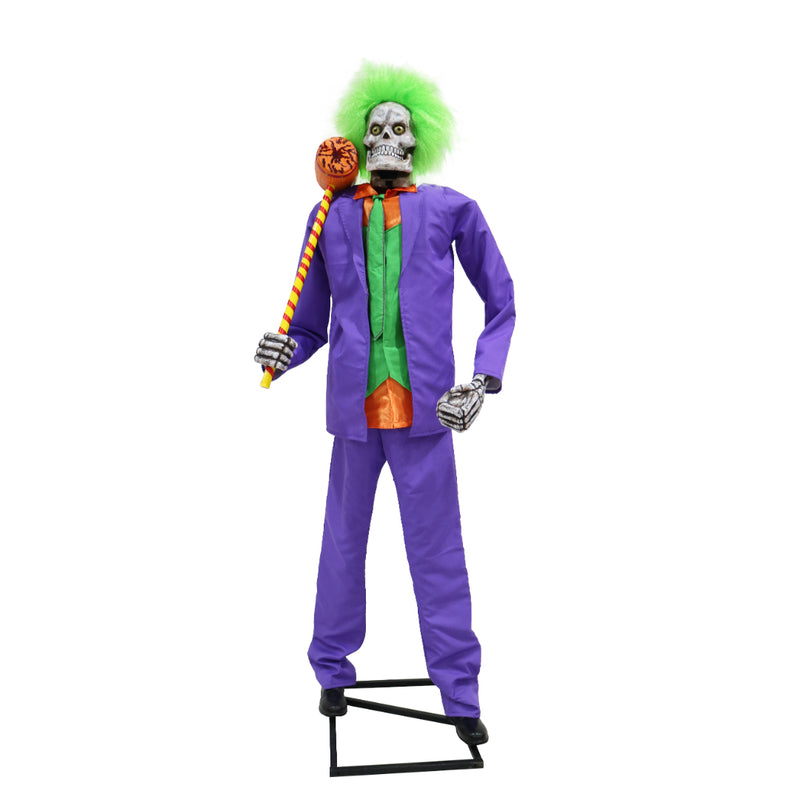 Colorful clown figure with a purple suit on a white background