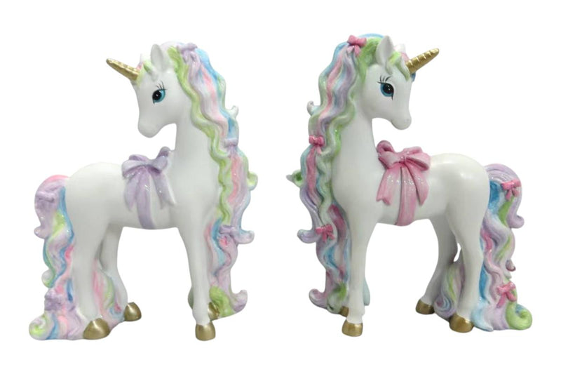 Assorted standing unicorn with long hair 12x14cm