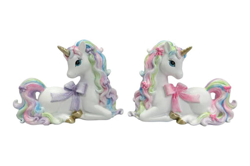 Laying unicorn with long hair ornament 12x9cm