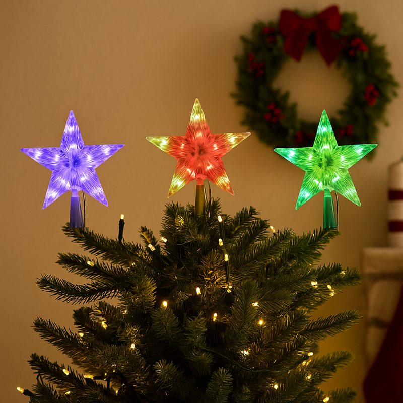 USB LED Lightshow Star Tree Topper with remote 19cm assorted
