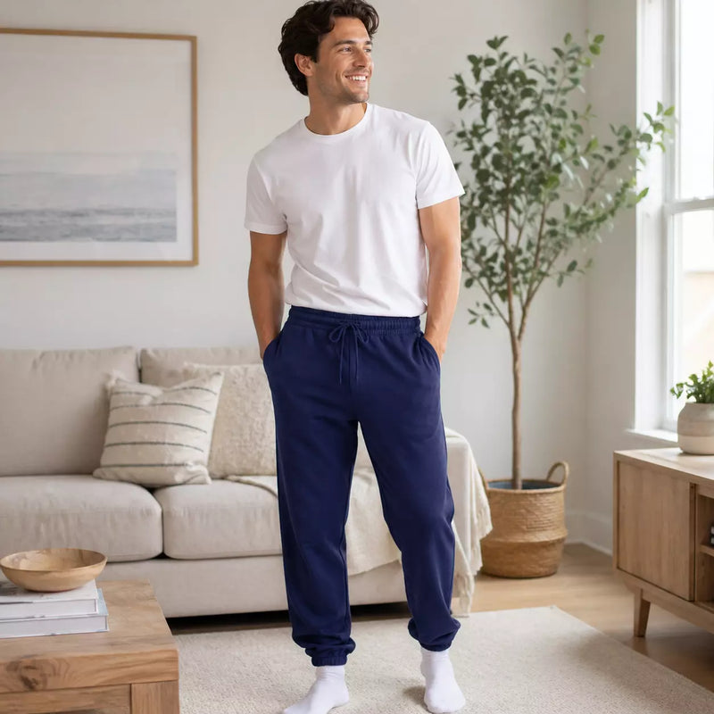 Unisex Snuggy Sherpa pants in assorted solid print designs, featuring ultra-soft fleece for warm, cosy comfort during colder days and nights.