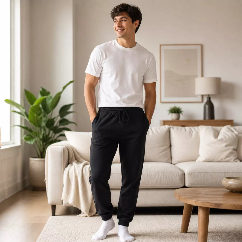 Unisex Snuggy Sherpa pants in assorted solid print designs, featuring ultra-soft fleece for warm, cosy comfort during colder days and nights.