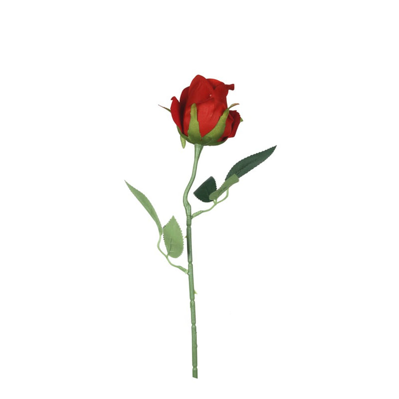 Single artificial red rose wrapped in tissue 55cm