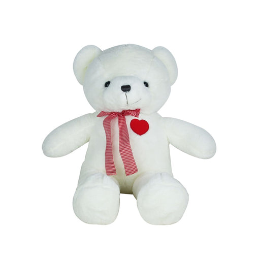 Large 70cm white teddy bear with checkered bow