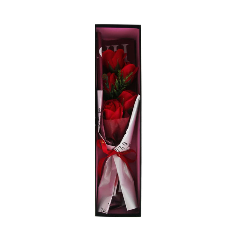 Bunch of artificial red roses in black display box