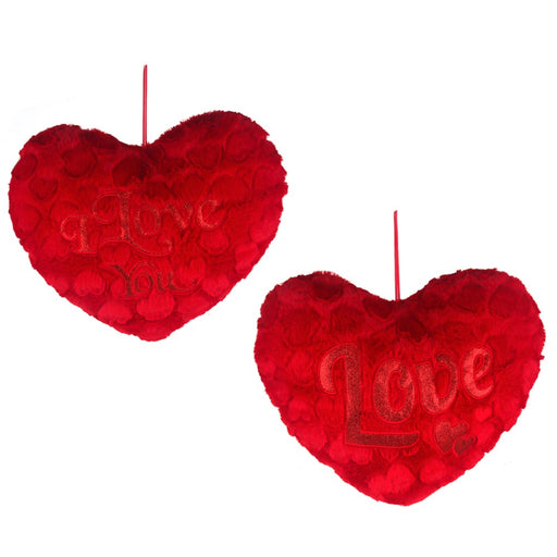 Red square cushion with love text 40cm