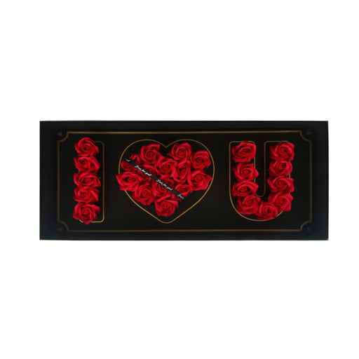 Long box of artificial red roses I Love You